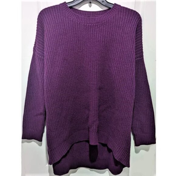 New Eileen Fisher | High/Low Recycled Cashmere & Wool Sweater in Purple - Picture 2 of 8
